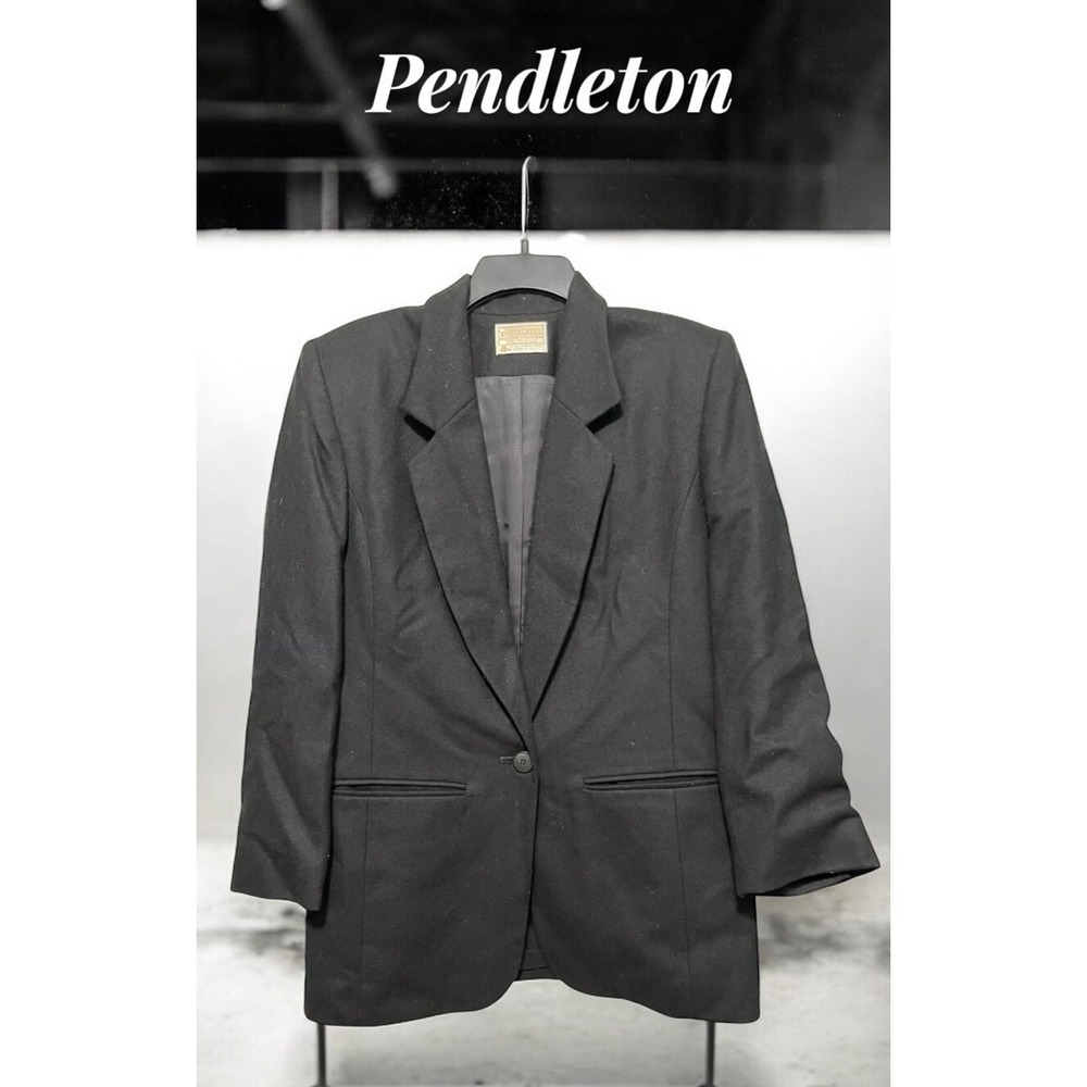 🔥Pendleton Black Blazer 🤑100% Virgin Wool Suit Jacket Women 6 Bottom Closure